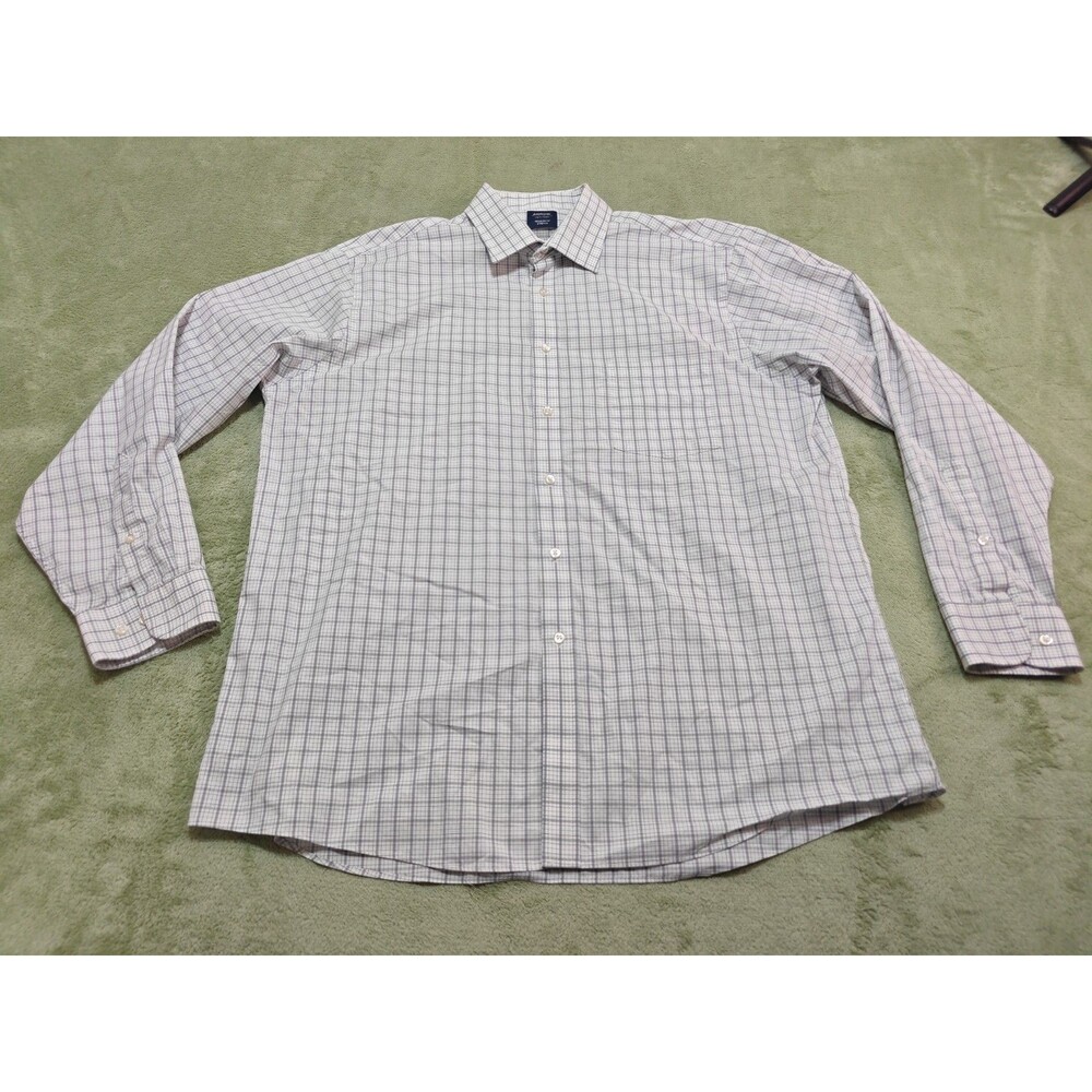 Arrow Mens Sz XL Gray Plaid Stretch Long Sleeve Regular Fit Dress Button Down